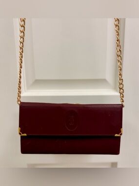 CARTIER Vintage Signature Iconic Burgundy Leather Kiss-Lock Wallet W/ Crossbody
